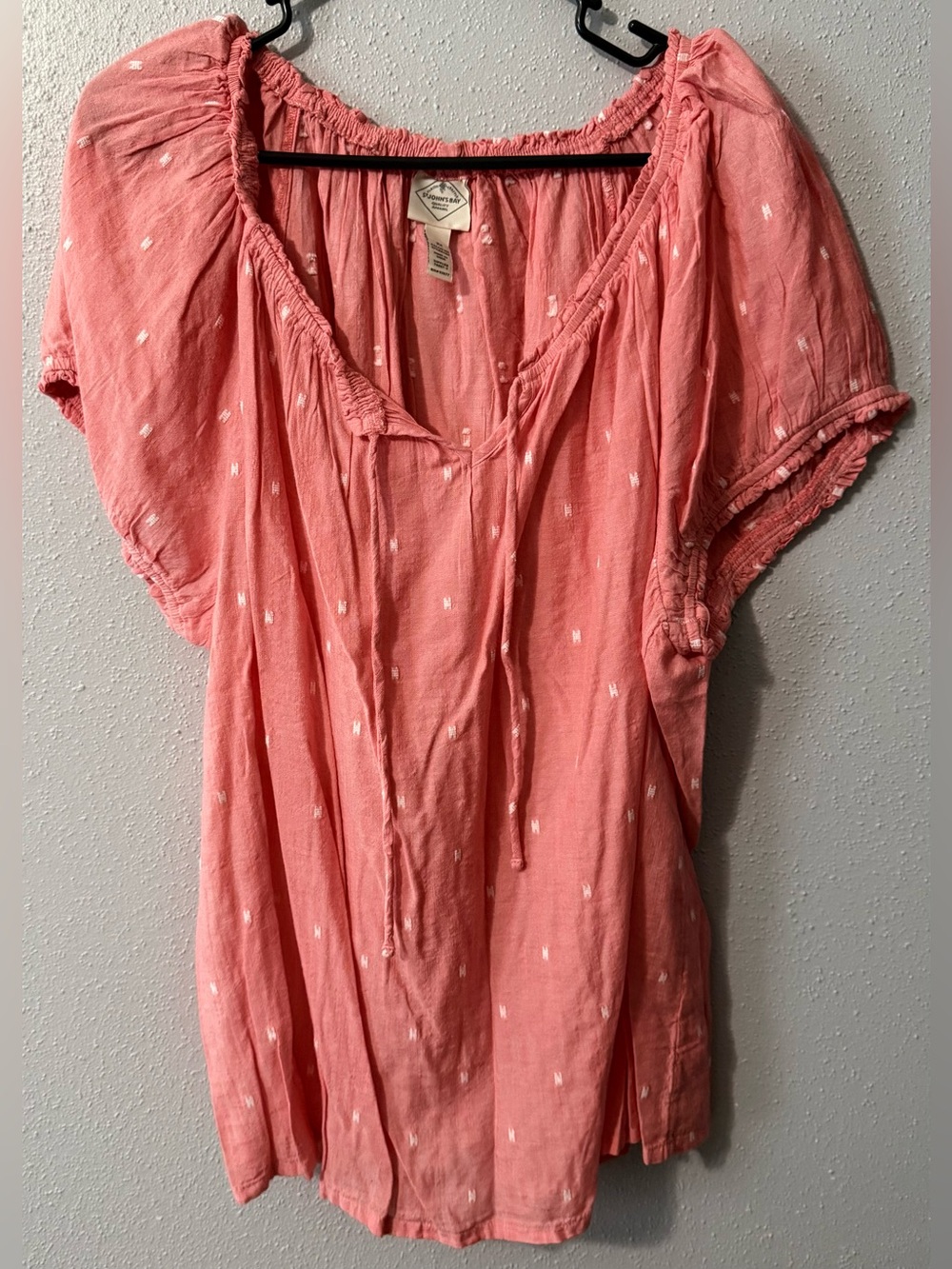 St. John's Bay Coral Pink Peasant Tunic with Tie Neck